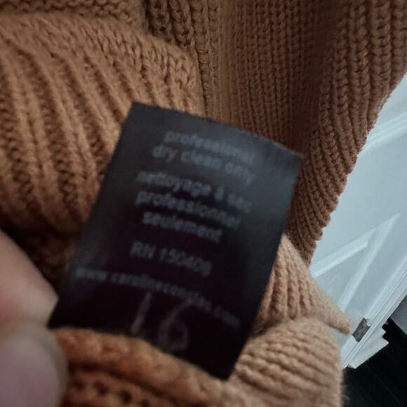 Caroline Constas Cable Knit Wool Sweater Dress Camel Tan Mock Neck Medium Cozy - Picture 11 of 13